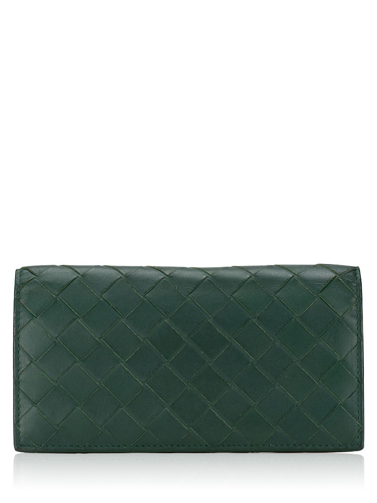Calfskin Maxi Intrecciato Continental Wallet Raintree