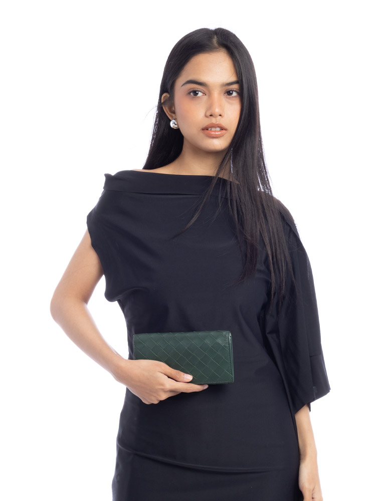 Calfskin Maxi Intrecciato Continental Wallet Raintree