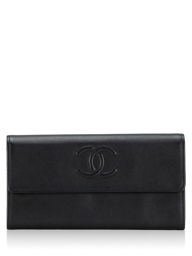 Caviar Timeless CC Large Gusset Flap Wallet Black