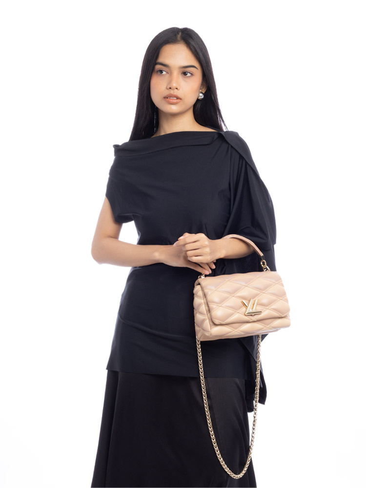 Lambskin Malletage Top Handle GO-14 MM Beige Rose