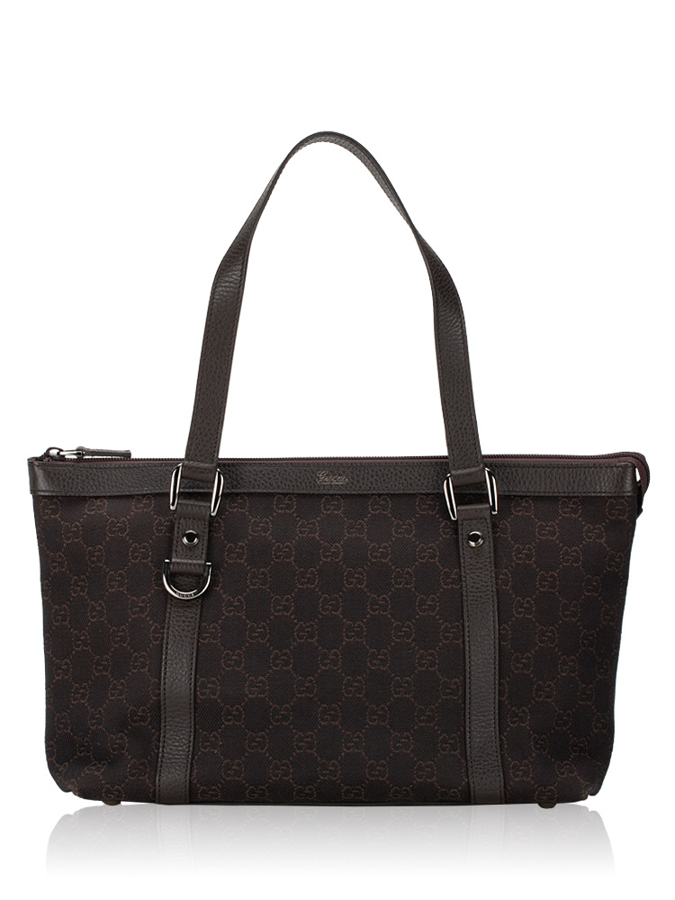 GG Canvas Abbey Medium Tote Dark Brown