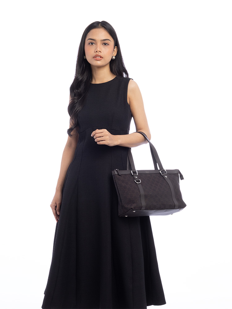 GG Canvas Abbey Medium Tote Dark Brown