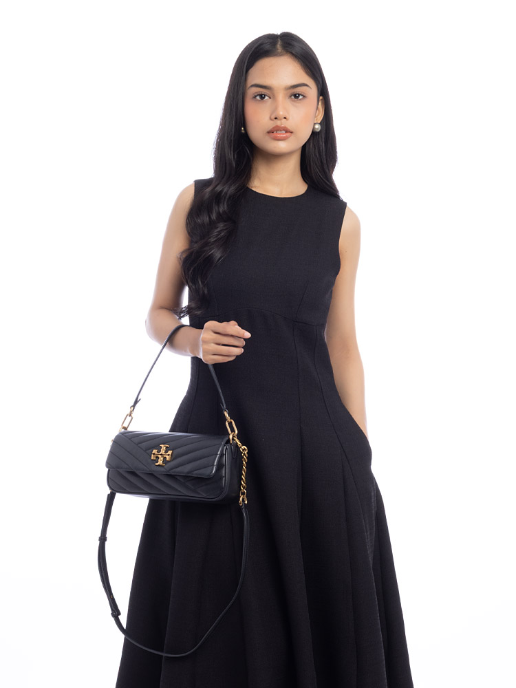 Kira Chevron Small Flap Shoulder Bag Black