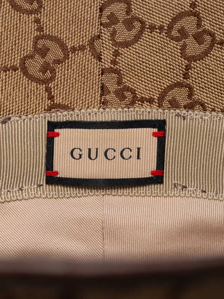 GG Canvas Calfskin Jago Bucket Hat Beige Brown Sz L