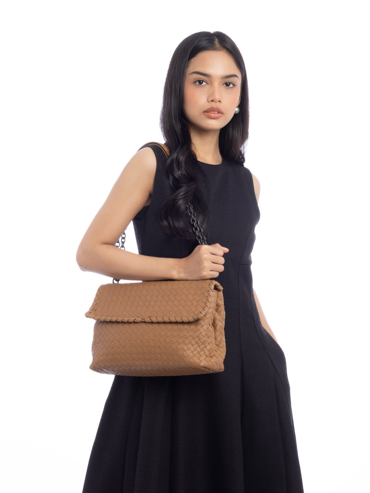 Nappa Intrecciato Olimpia Medium Shoulder Bag Light Tan