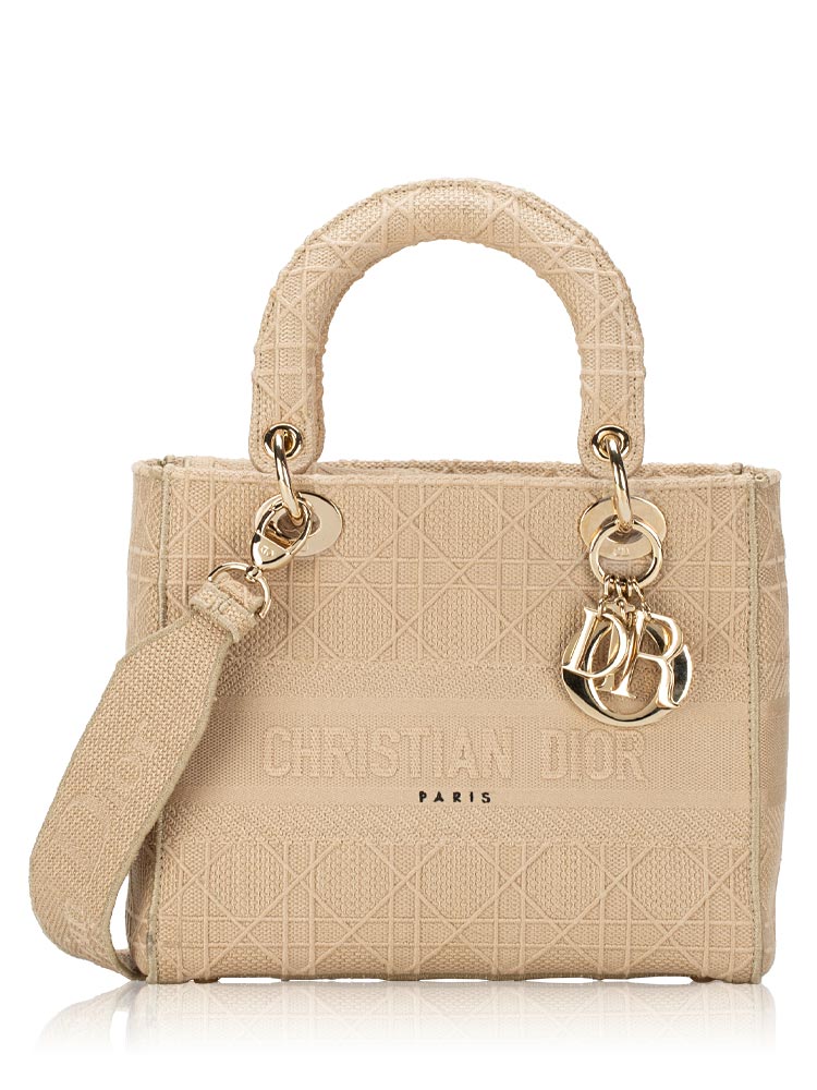 Canvas Embroidered Cannage Medium Lady D-Lite Beige