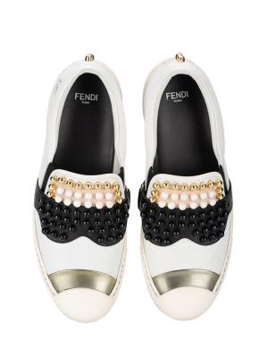 Calfskin Studded Karlito Slip On Sneaker White Sz 36