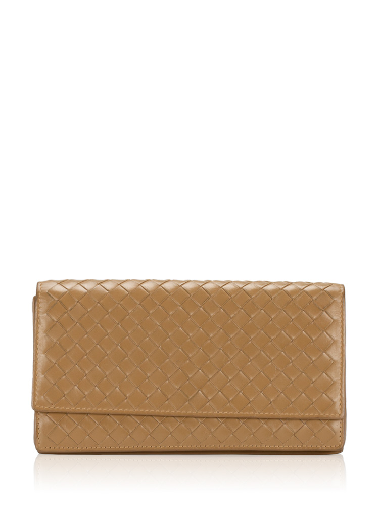 Calfskin Intrecciato Continental Wallet Tan