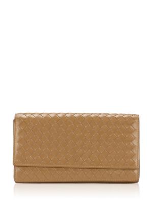 Calfskin Intrecciato Continental Wallet Tan