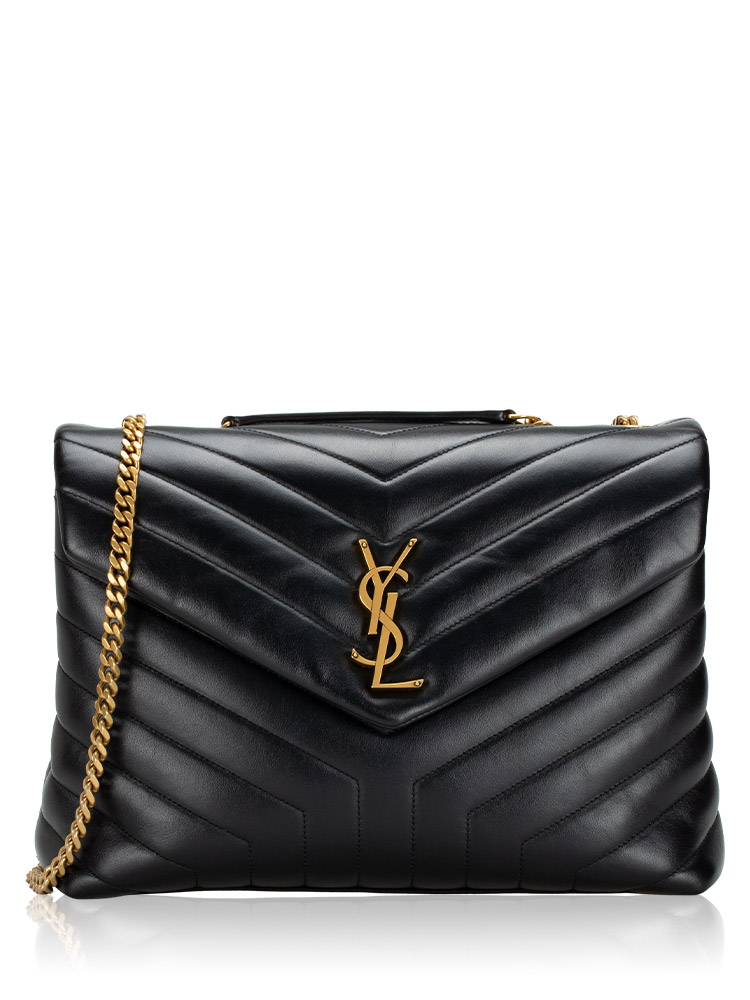 Calfskin Y Quilted Monogram Loulou Medium Shoulder Bag Black