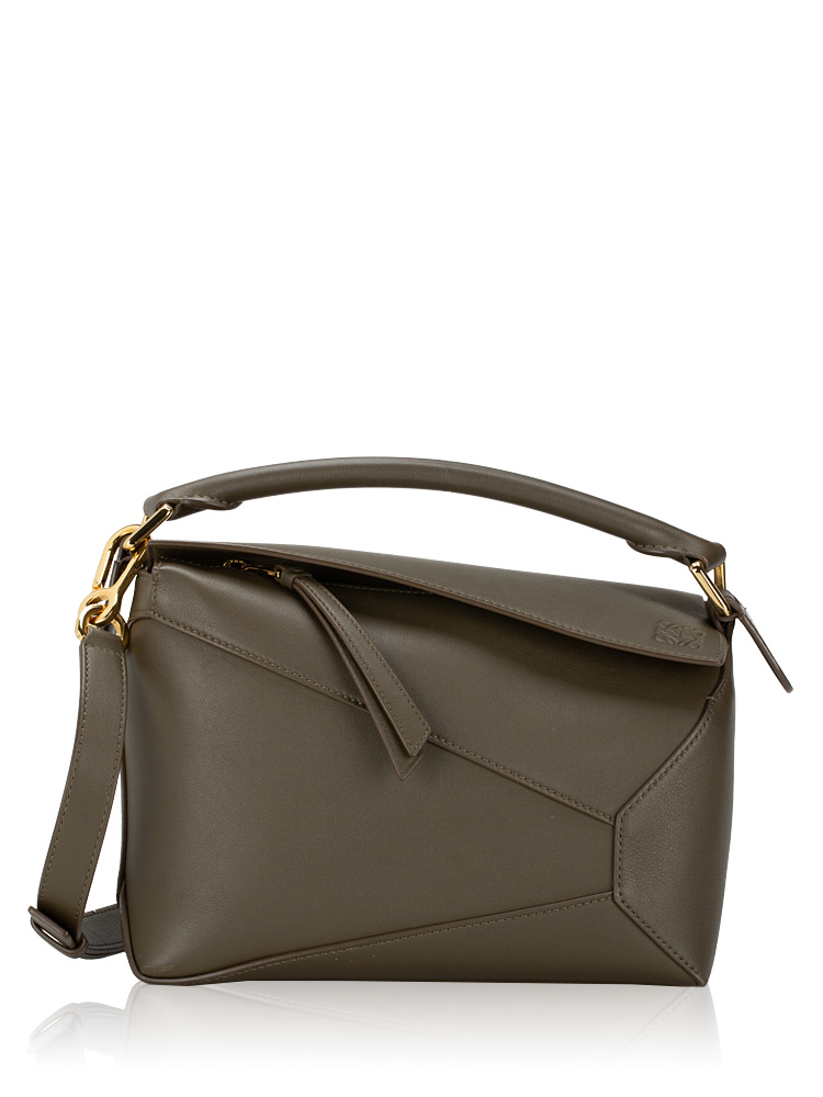 Calfskin Small Puzzle Edge Bag Dark Khaki