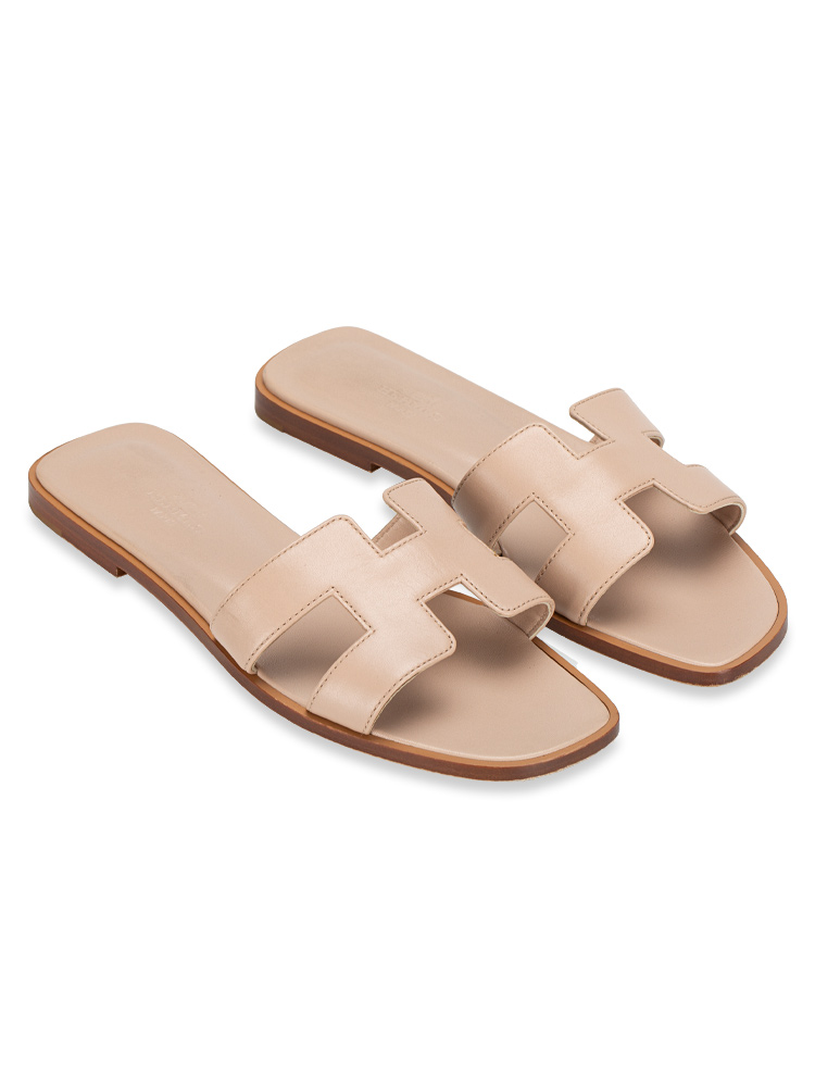 Box Calfskin Oran Sandals Beige Nude Sz 38