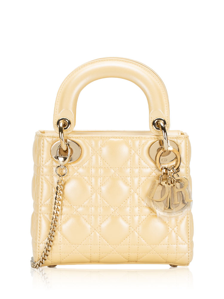 Lambskin Cannage Mini Lady Dior Pale Yellow