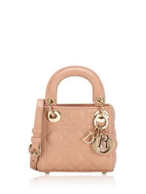 Lambskin Cannage Micro Lady Dior Rose Des Vents