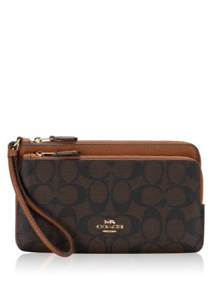 C5576 Signature Double Zip Wallet Brown Redwood