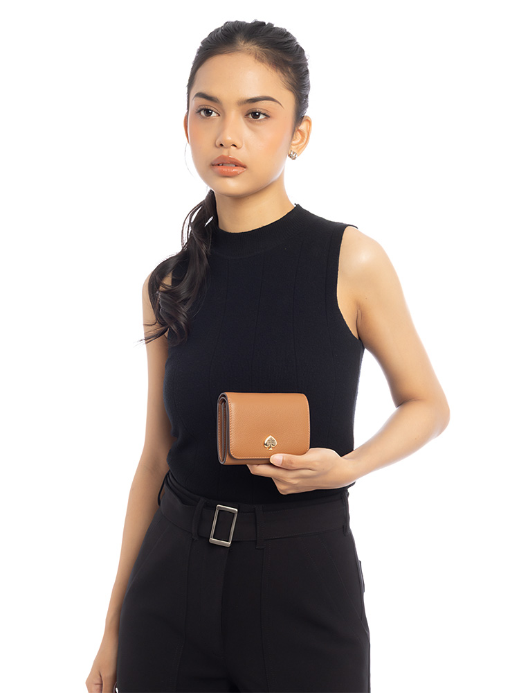 Kayla Pebbled Leather Small Wallet Warm Gingerbread