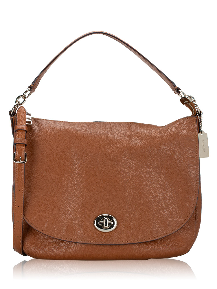 Pebble Leather Turnlock Hobo Brown