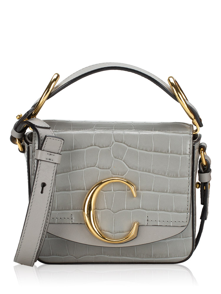 Calfskin Crocodile Embossed Mini C Bag Stormy Grey