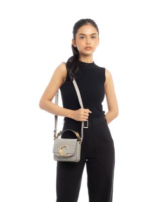 Calfskin Crocodile Embossed Mini C Bag Stormy Grey