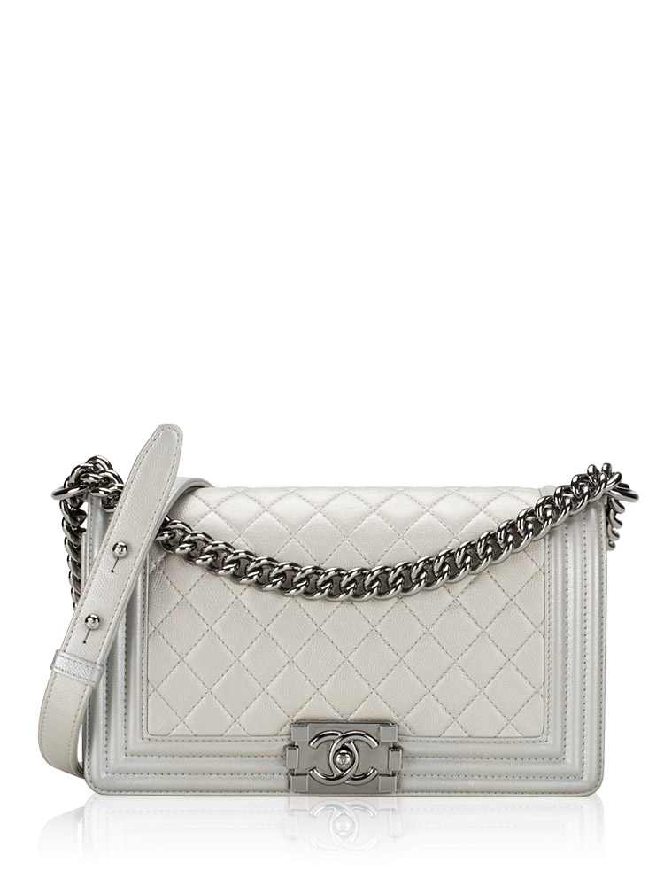 Metallic Caviar Medium Boy Flap Bag Silver
