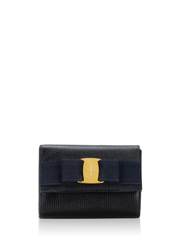Scaled Leather Vara Bow Mini Chain Bag Black