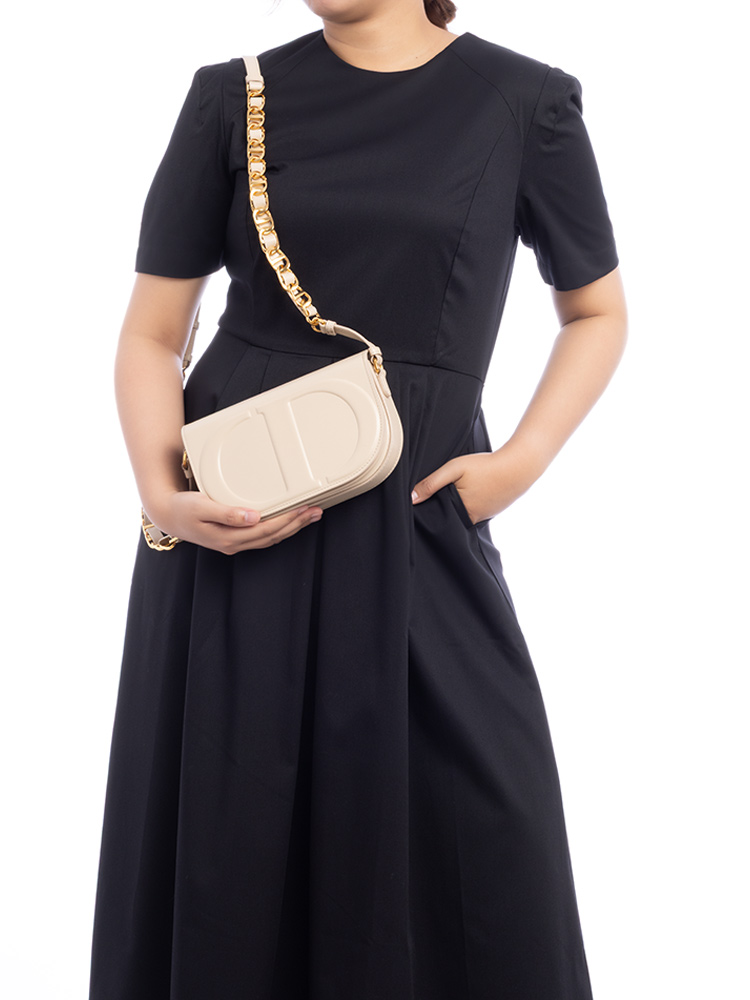 Calfskin CD Signature Crossbody Caramel Beige