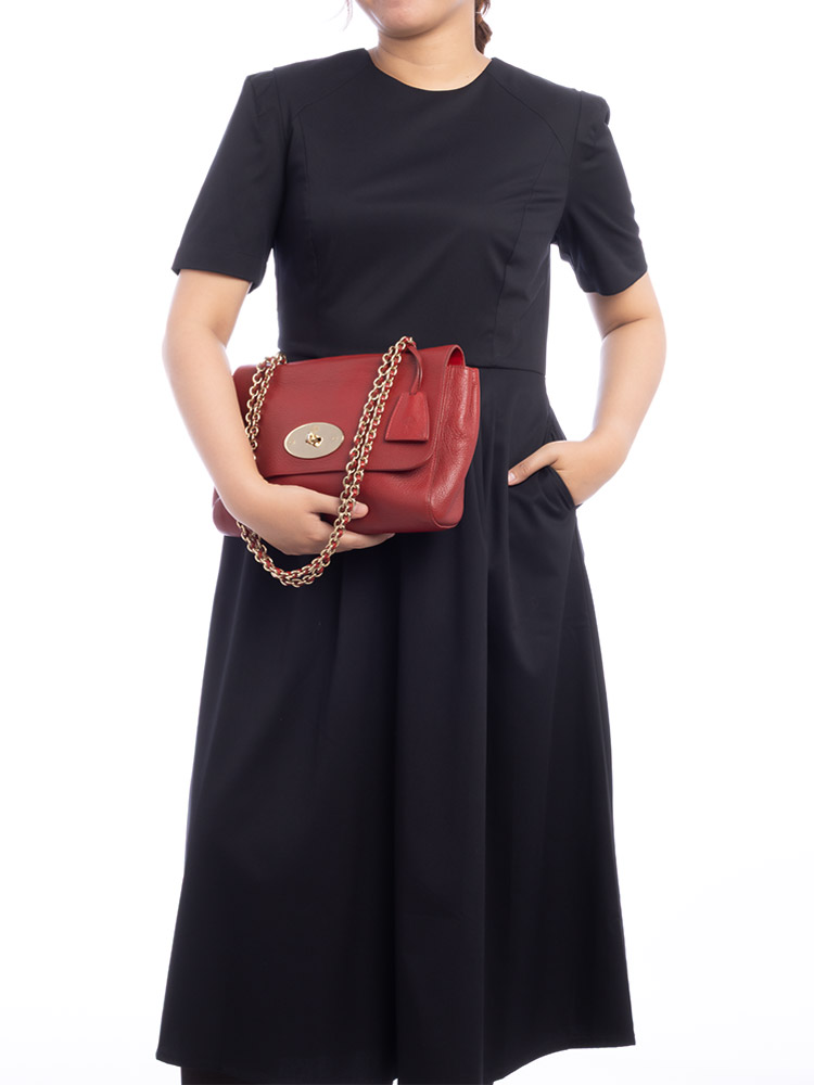 Glossy Goatskin Lily Medium Shoulder Bag Red