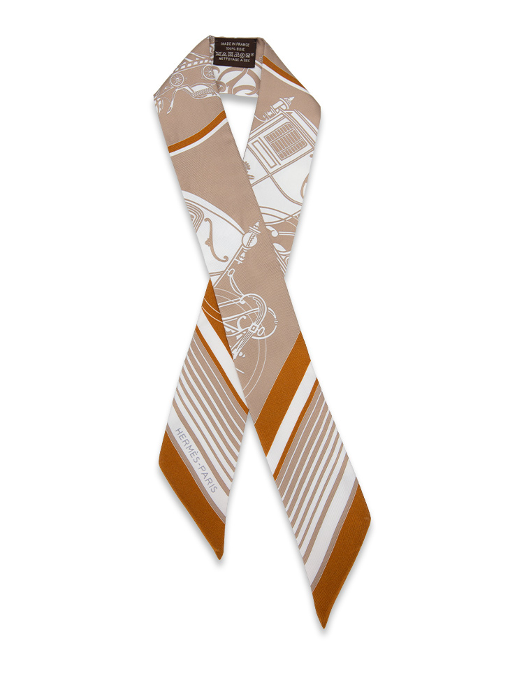 Ex-Libris Silk Twilly Beige Blanc Caramel