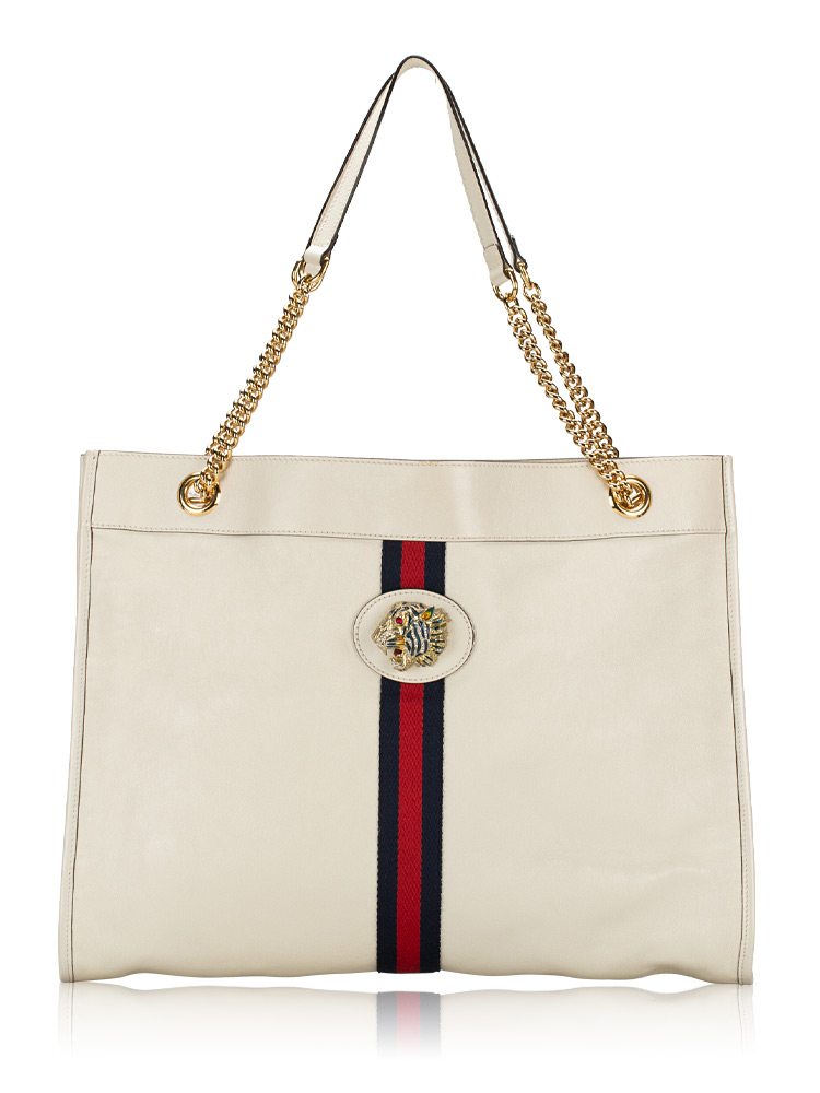 Calfskin Rajah Large Chain Tote White