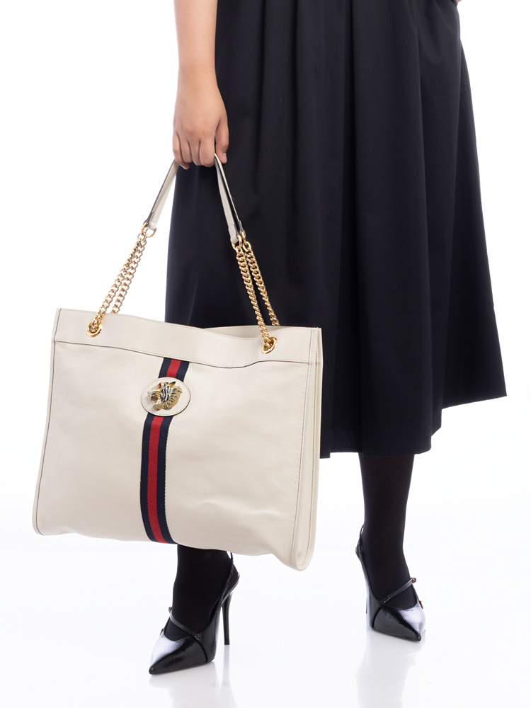 Calfskin Rajah Large Chain Tote White