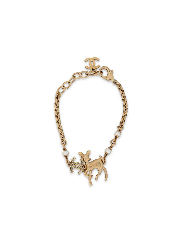 Resin Faux Pearl Crystal CC Bambi Bracelet Gold