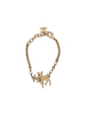 Resin Faux Pearl Crystal CC Bambi Bracelet Gold