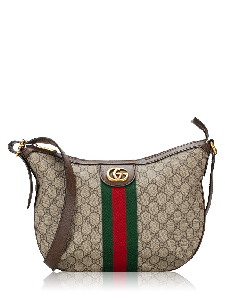 GG Supreme Web Ophidia Half Moon Messenger Beige Ebony