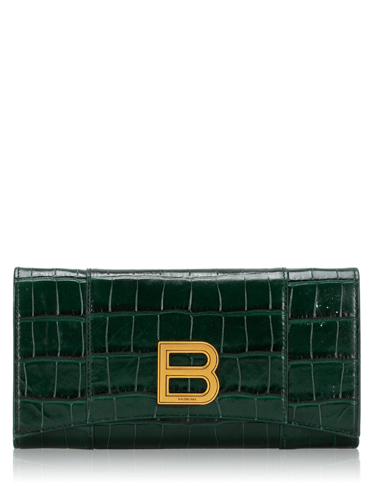 Croco Effect Hourglass Wallet on Strap Green Forest