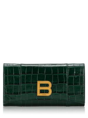 Croco Effect Hourglass Wallet on Strap Green Forest