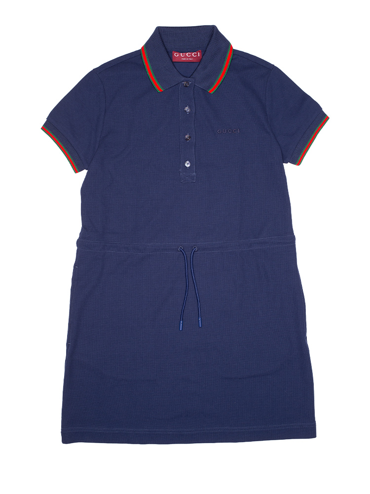 Cotton Pique Polo Web Collar Dress Navy Sz XS