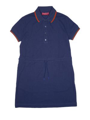 Cotton Pique Polo Web Collar Dress Navy Sz XS