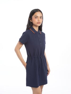 Cotton Pique Polo Web Collar Dress Navy Sz XS