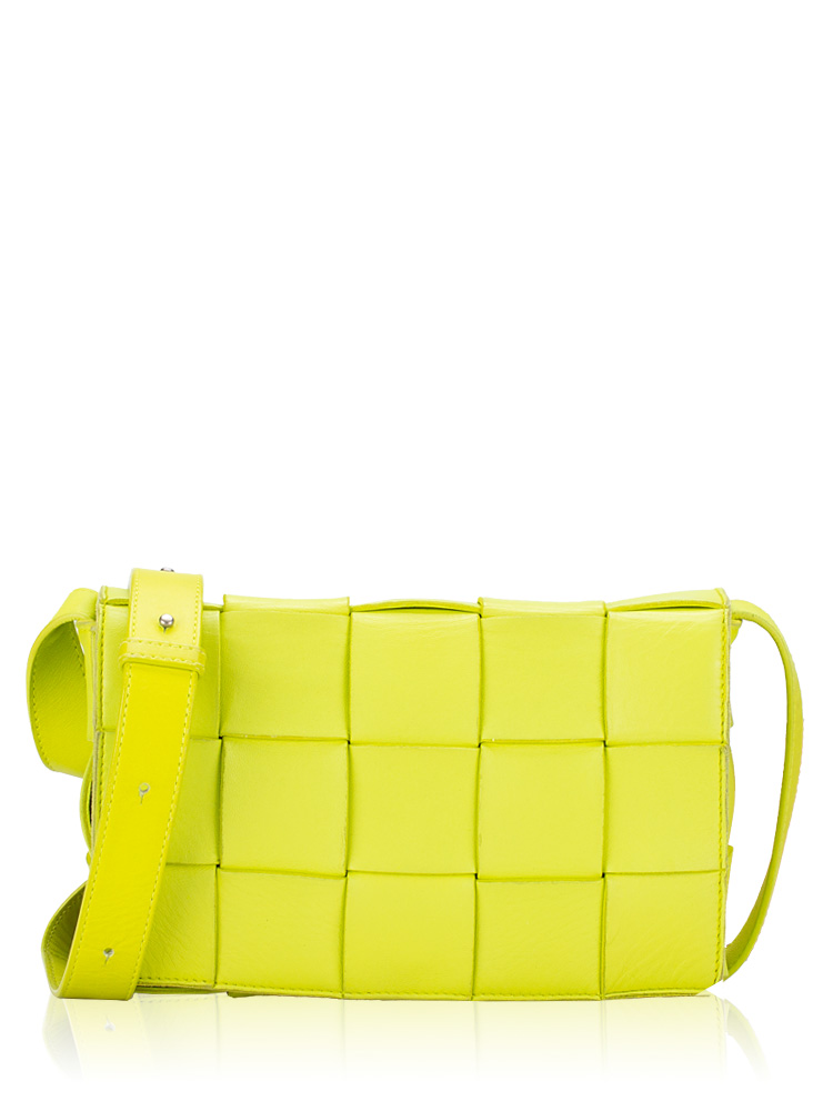 Lambskin Maxi Intrecciato Cassette Crossbody Acid Kiwi
