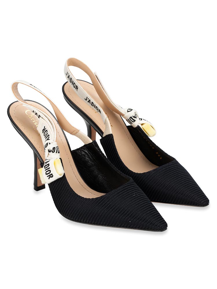 Technical Canvas J'Adior Slingback 65mm Pumps Black Sz 36.5