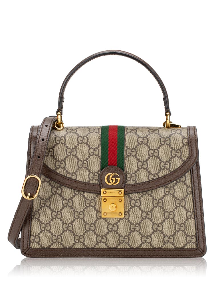 GG Supreme Web Ophidia Medium Top Handle Bag Beige Ebony