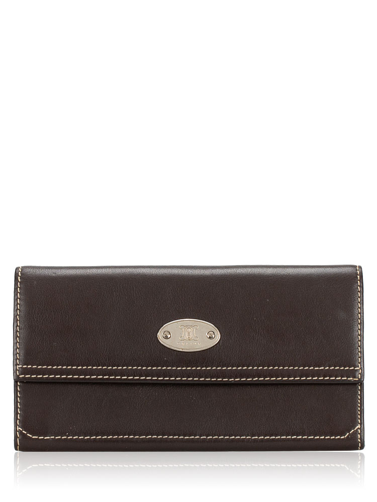 Vintage Calfskin Triomphe Long Wallet Dark Brown
