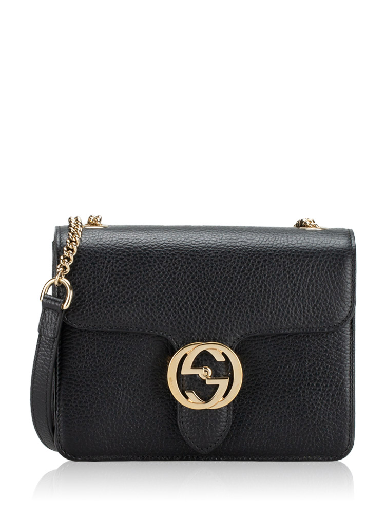 Dollar Calfskin Interlocking G Small Shoulder Bag Black