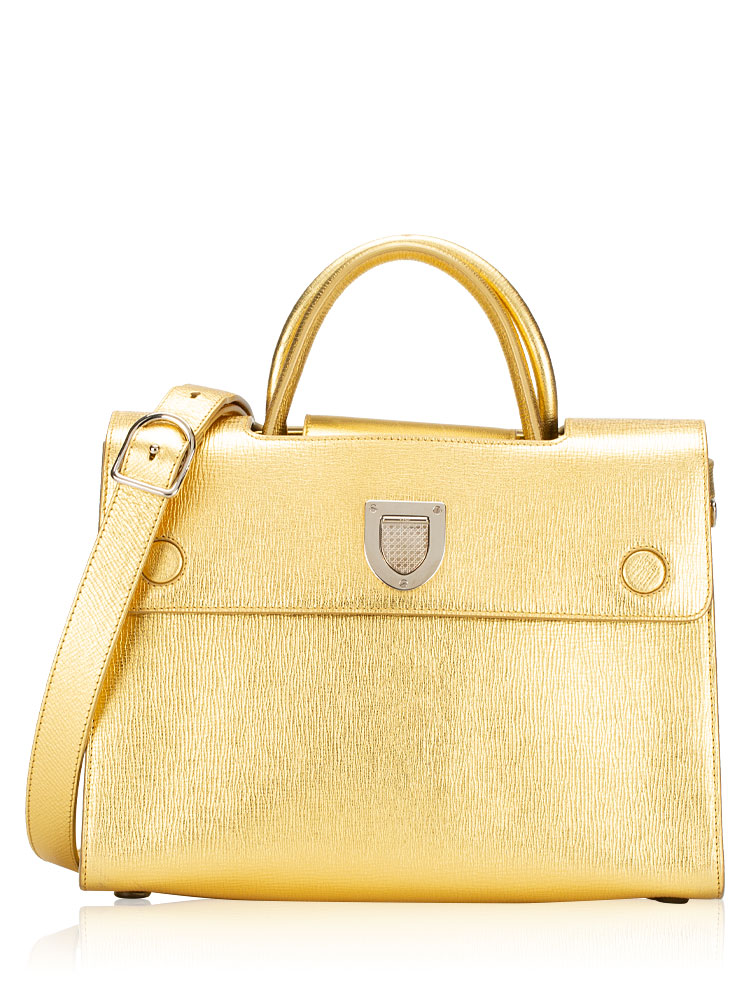Metallic Calfskin Diorever Medium Flap Bag Gold