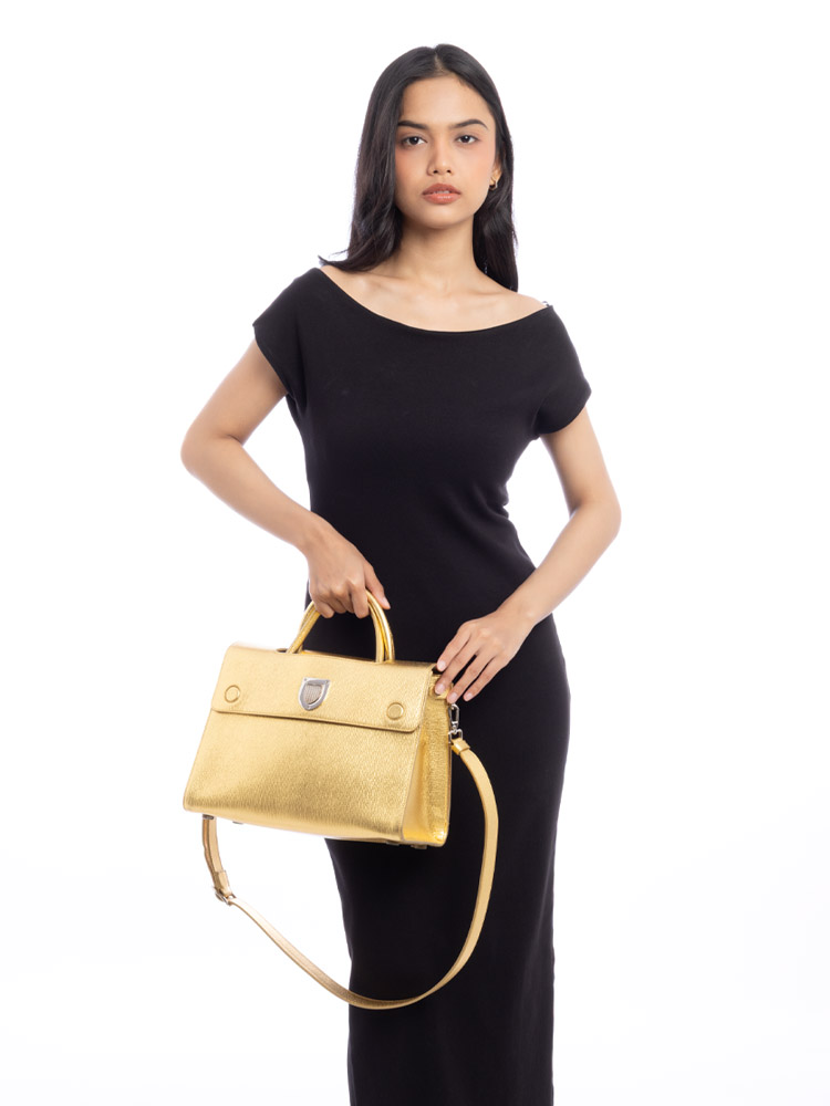 Metallic Calfskin Diorever Medium Flap Bag Gold
