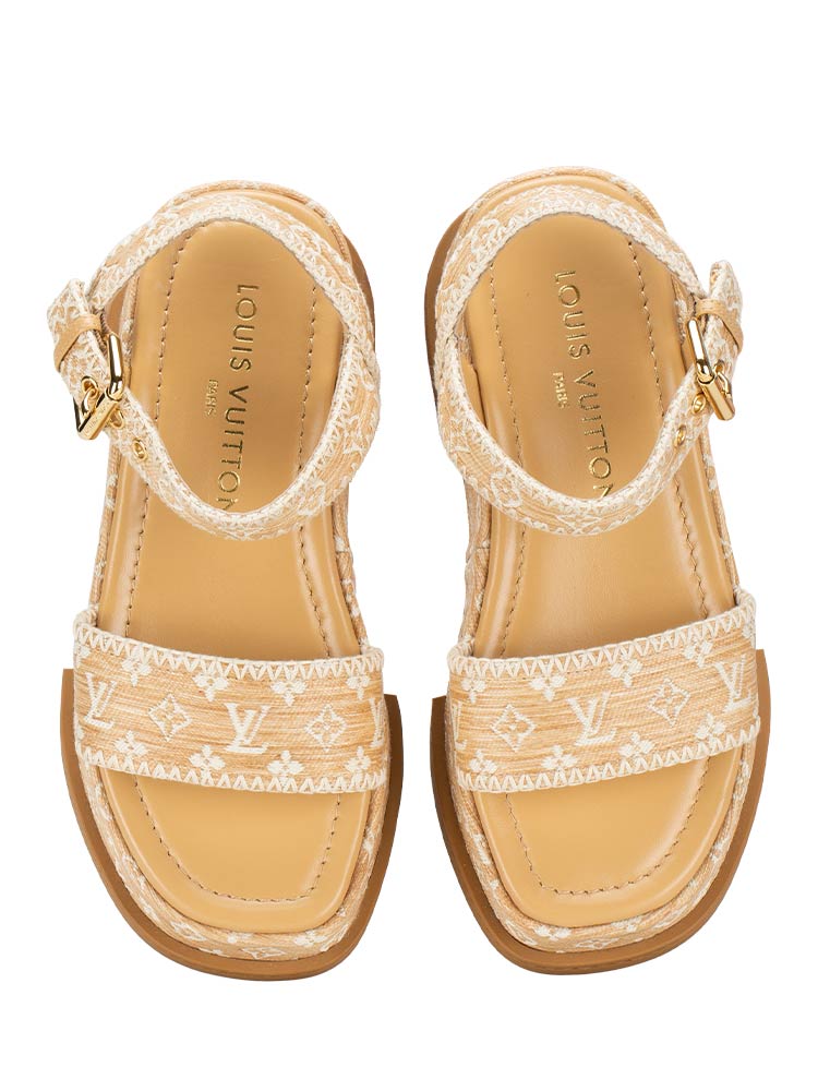 Raffia Monogram Maya Platforrm Sandal Naturel Sz 35