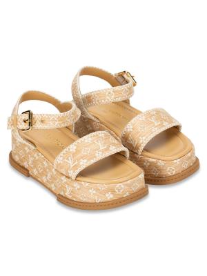 Raffia Monogram Maya Platforrm Sandal Naturel Sz 35