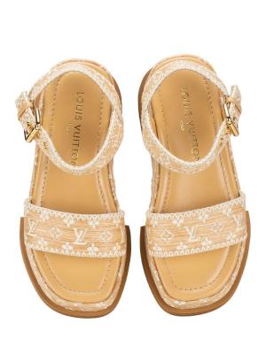 Raffia Monogram Maya Platforrm Sandal Naturel Sz 35