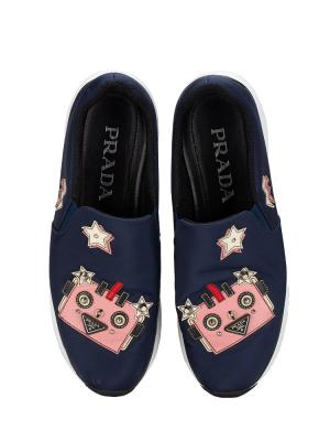 Tessuto Saffiano Robot Slip On Sneakers Navy Bleu Sz 37