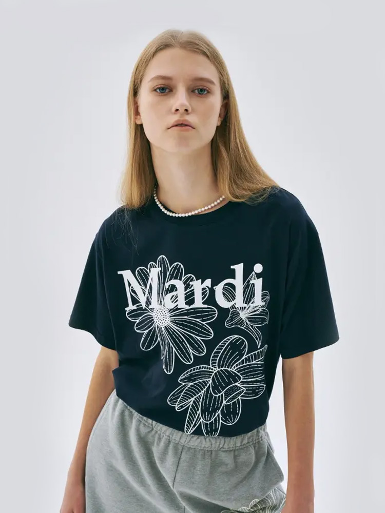 Triple Flowermardi Blossom T-shirt Navy White